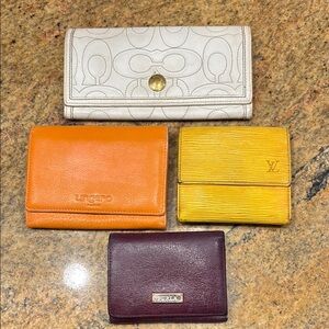 Lot of 4 wallets , LV, Coach, Ungaro, Furla